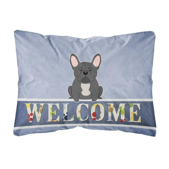 French Bulldog Black Welcome Canvas Fabric Decorative Pillow