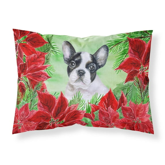 French Bulldog Black White Poinsettas Fabric Standard Pillowcase