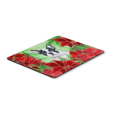 French Bulldog Black White Poinsettas Mouse Pad Hot Pad or Trivet