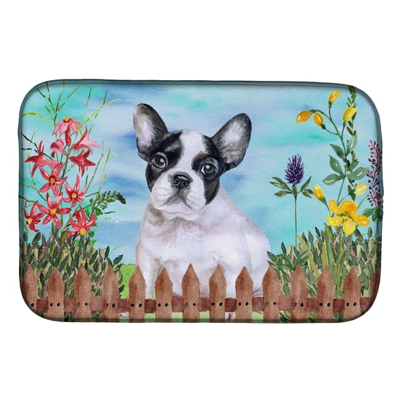 French Bulldog Black White Spring Dish Drying Mat