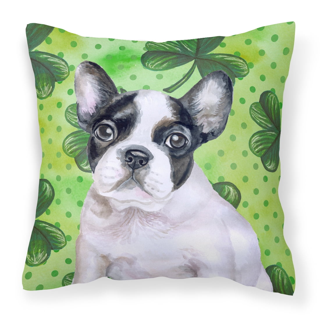French Bulldog Black White St Patrick's Fabric Decorative Pillow