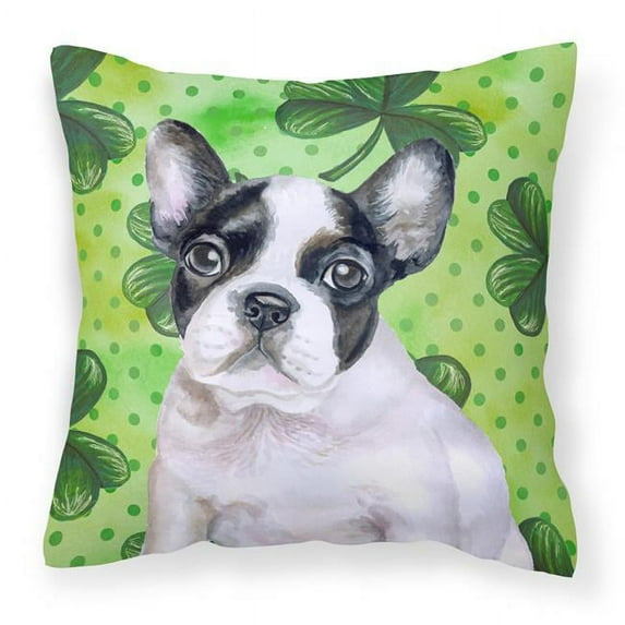 French Bulldog Black White St.Patricks Fabric Decorative Pillow
