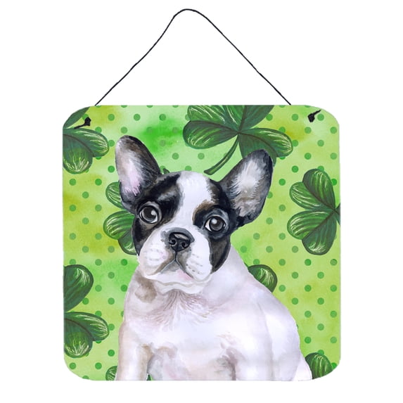 French Bulldog Black White St Patricks Wall or Door Hanging Prints Green