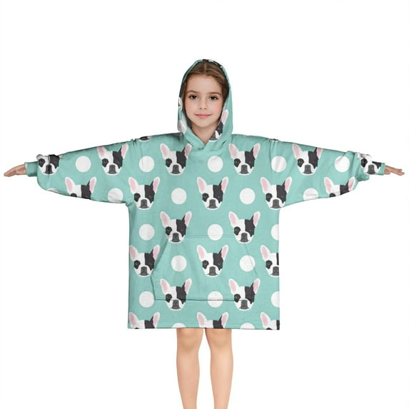 French Bulldog Blanket Hoodies for Kids 6-13YR Oversize Wearable Blanket Hoodies for Boys Girls Teens