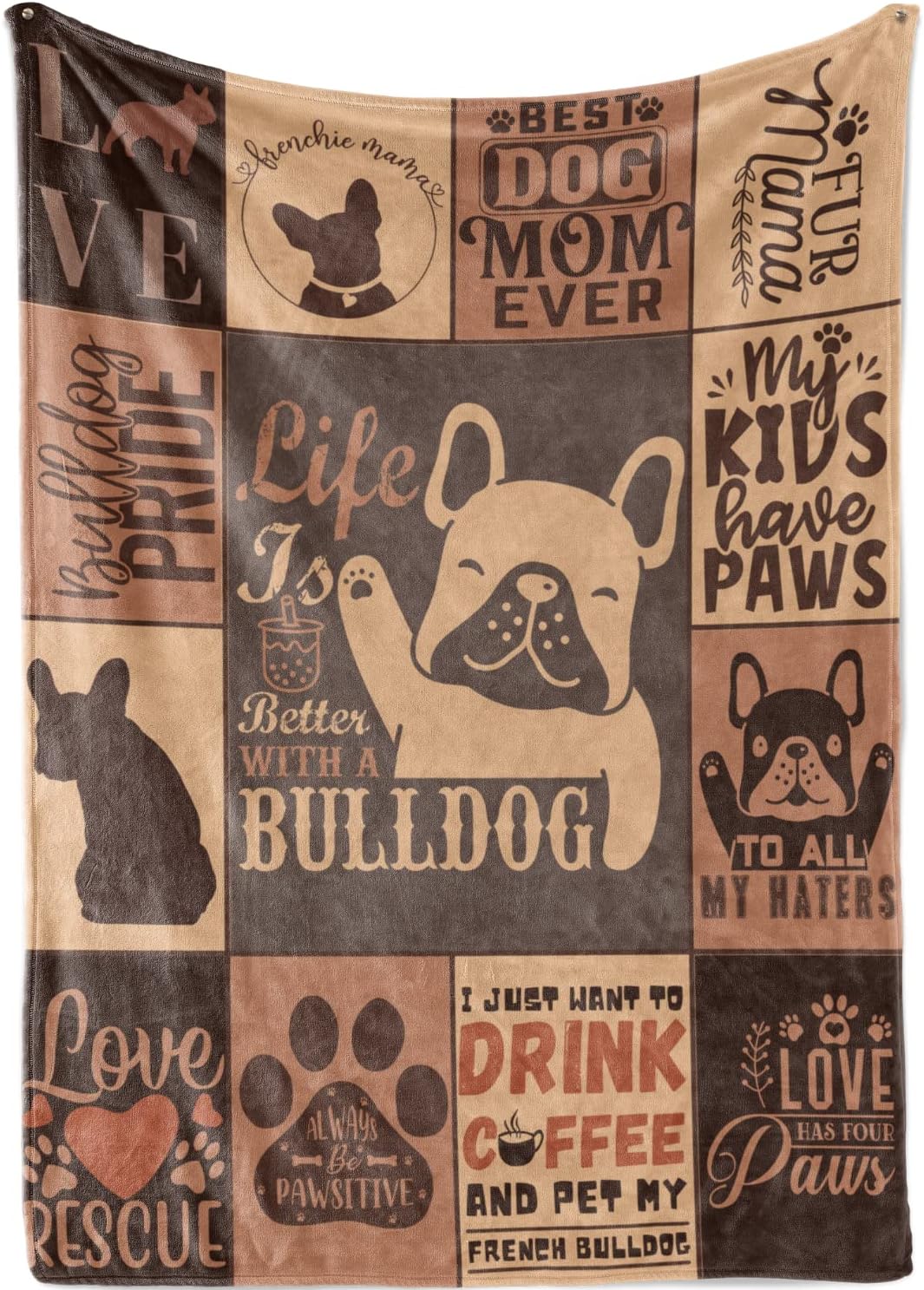 French Bulldog Blanket Throws for Dog Mom Dad, Flannel Fleece Blanket Gifts for Frenchie Lovers, 50*60, Perfect for Birthday Christmas Thanksgiving Mother''s Day, Brown