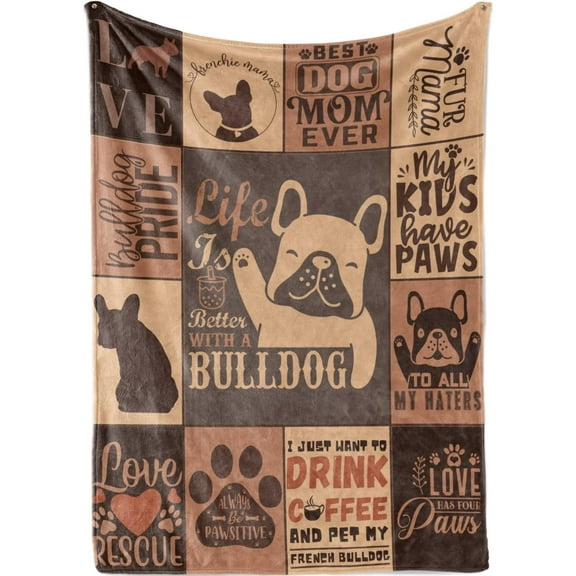 French Bulldog Blanket Throws for Dog Mom Dad, Flannel Fleece Blanket Gifts for Frenchie Lovers, 50*60, Perfect for Birthday Christmas Thanksgiving Mother''s Day, Brown