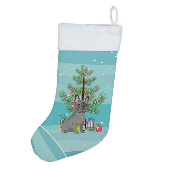 French Bulldog Blue Christmas Christmas Stocking 13.5 in x 18 in