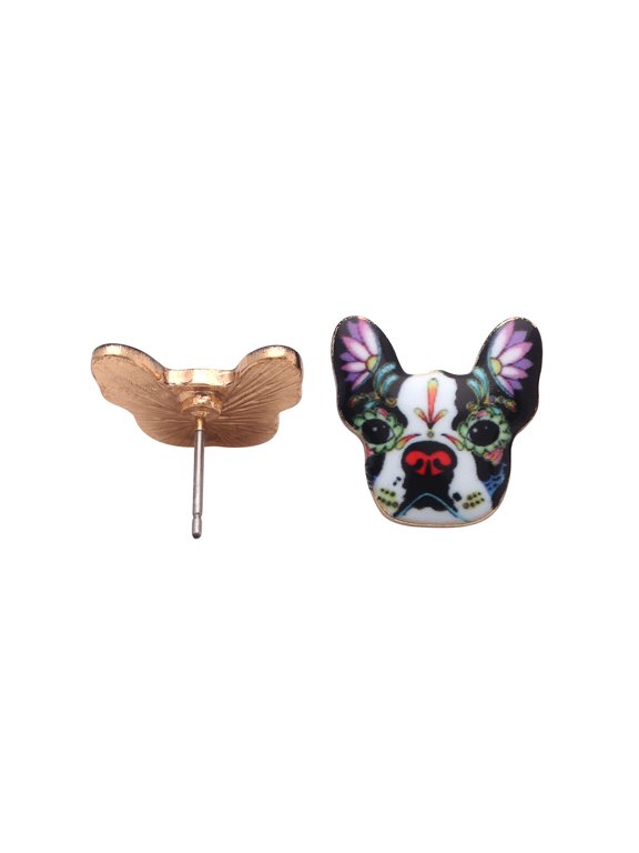 French Bulldog Boston Terrier Stud Earrings Enamel Colorful From the Ginger Lyne Collection
