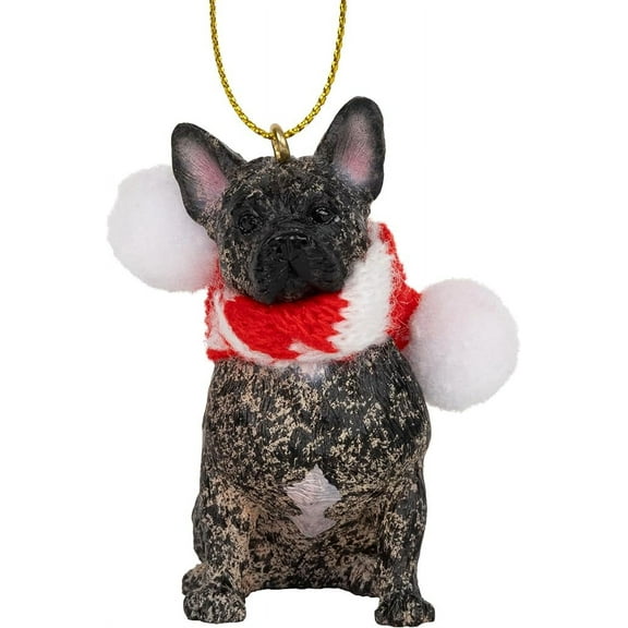 French Bulldog Brindle Dog Christmas Tree Ornament with Candy Cane Scarf Frenchie