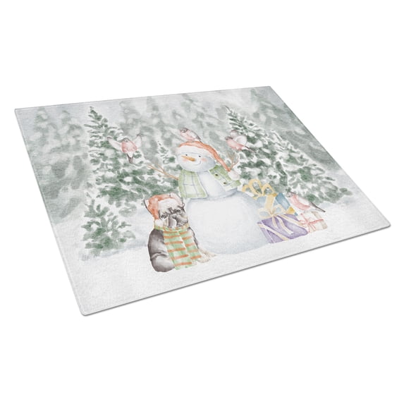 French Bulldog Brindle with Christmas Presents Glass Cutting Board Large 12 in x 15 in