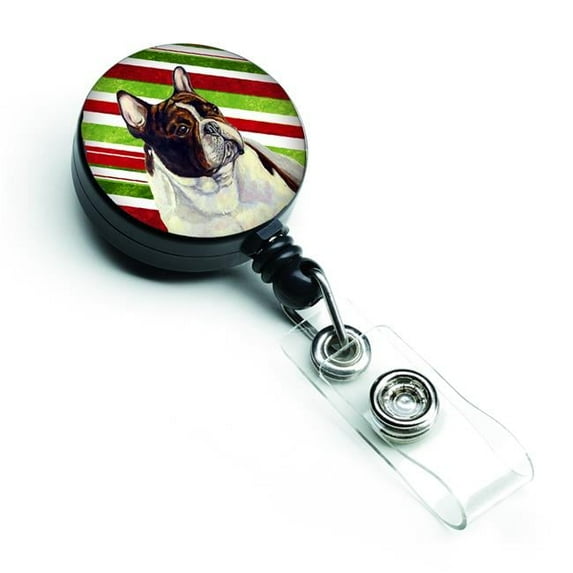 French Bulldog Candy Cane Holiday Christmas Retractable Badge Reel