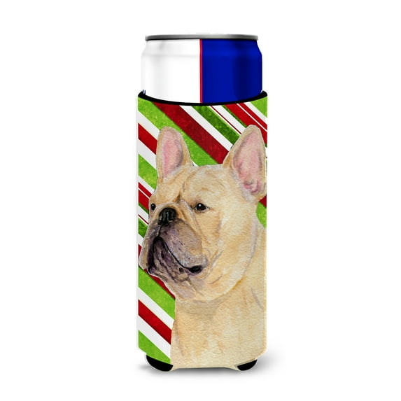 French Bulldog Candy Cane Holiday Christmas Ultra Hugger for slim cans