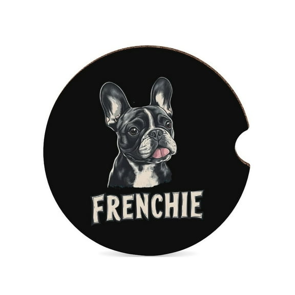 French Bulldog Car Coasters for Drinks with A Finger Notch for Easy Removal Cup Holder Coaster Cute Car Interior Accessories 1PCS