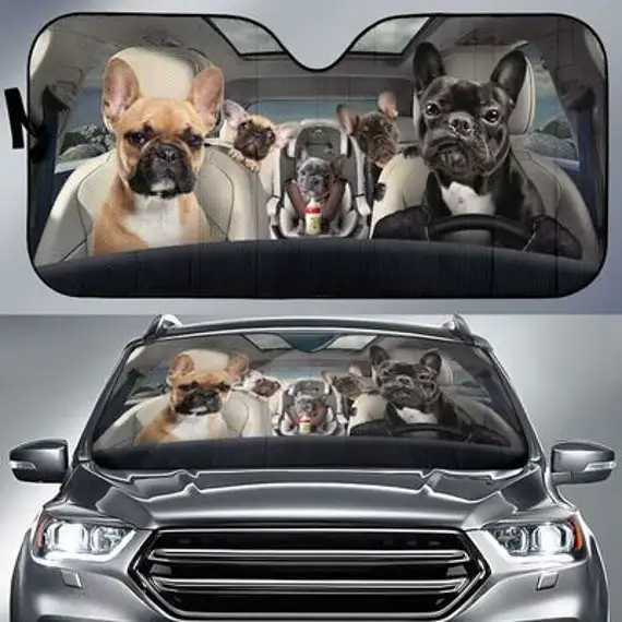 Bulldog Tuxedo Pattern Print Car Sun Shade