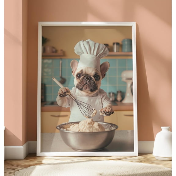 French Bulldog Chef Wall Art Print, Unframed Paper Poster 8x10in