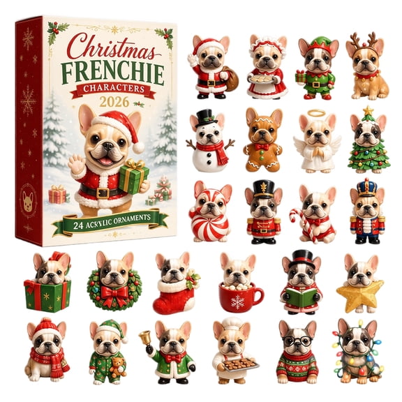 French Bulldog Christmas Advent Calendar 2026, 24-Day Countdown Blind Box with Collectible Acrylic Ornaments, Holiday Character Tree Display Set, Xmas Decor & Stocking Stuffer Gift for Adults