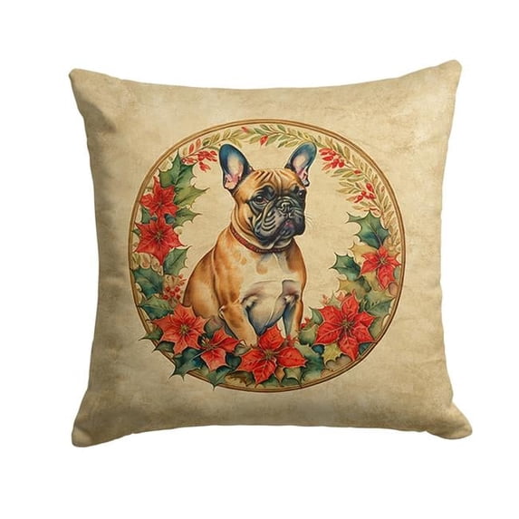 French Bulldog Christmas Flowers Throw Pillow 18 in x 18 in