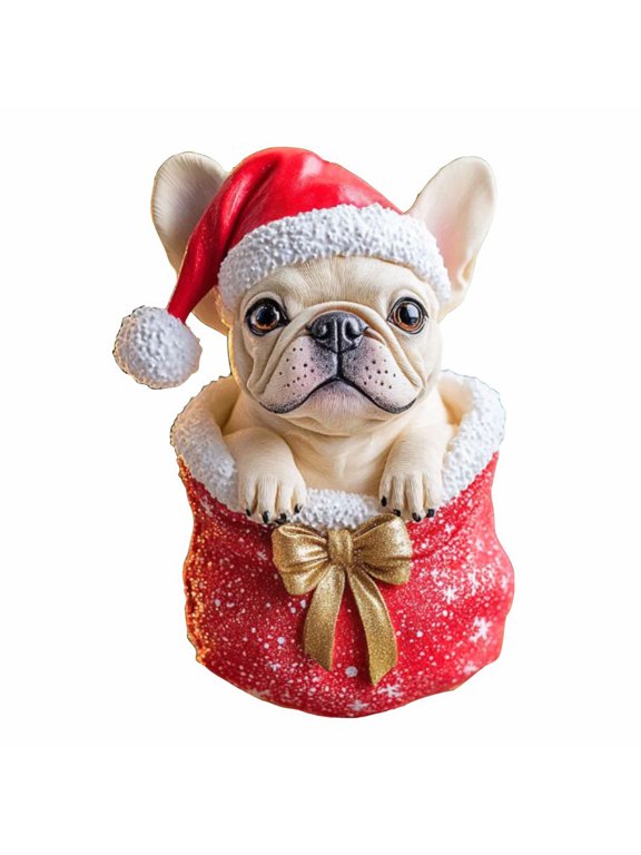 French Bulldog Christmas Ornament 2D Acrylic Pendant for Tree Decor Home Holiday Decoration Gift for Pet Lovers and Families,8cm,Red