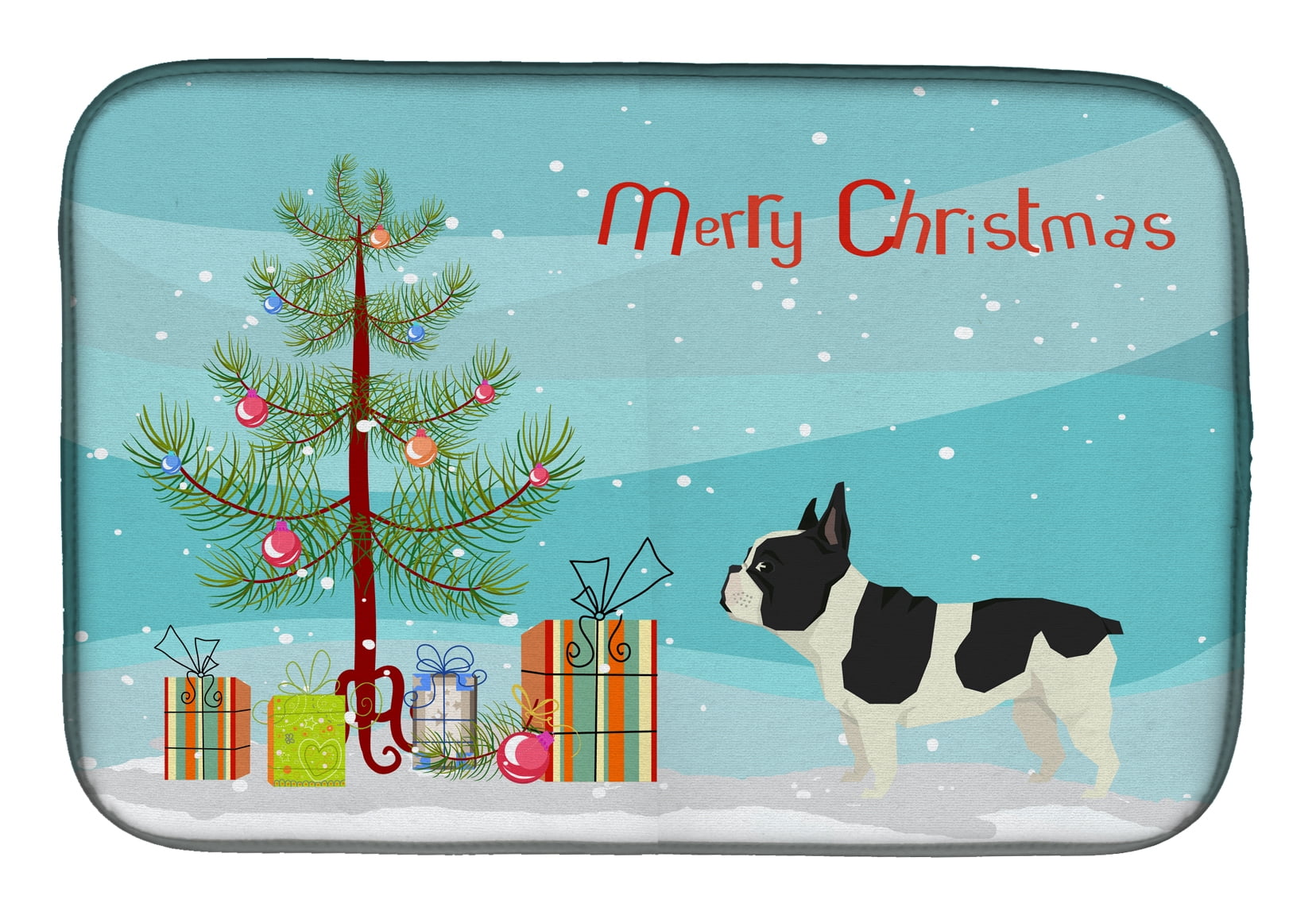 French Bulldog Christmas Tree Dish Drying Mat