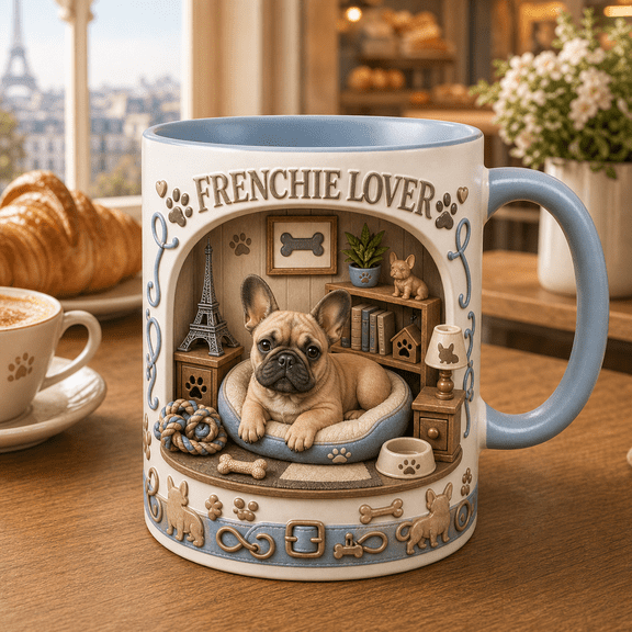 French Bulldog Coffee Cup, Frenchie Lover Mug with Cute Paris Puppy Design