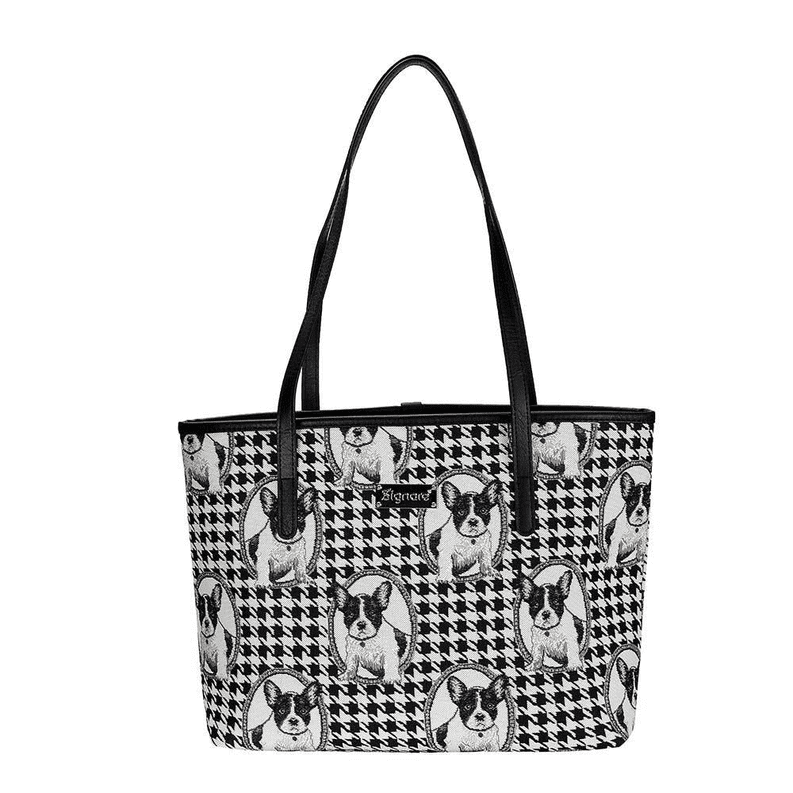 Black and White French Bulldog Canvas Shoulder Tote Bag