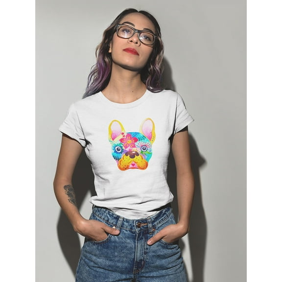 French Bulldog Colorful Flowers T-Shirt Women -Image by Shutterstock, Female Large