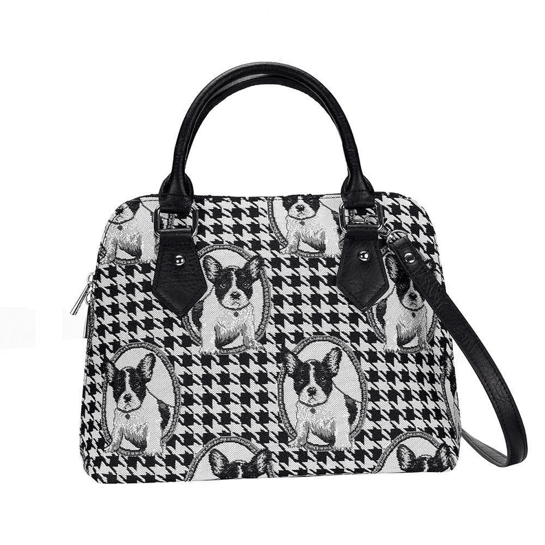 Black and White Woven Tapestry French Bulldog Shoulder Bag