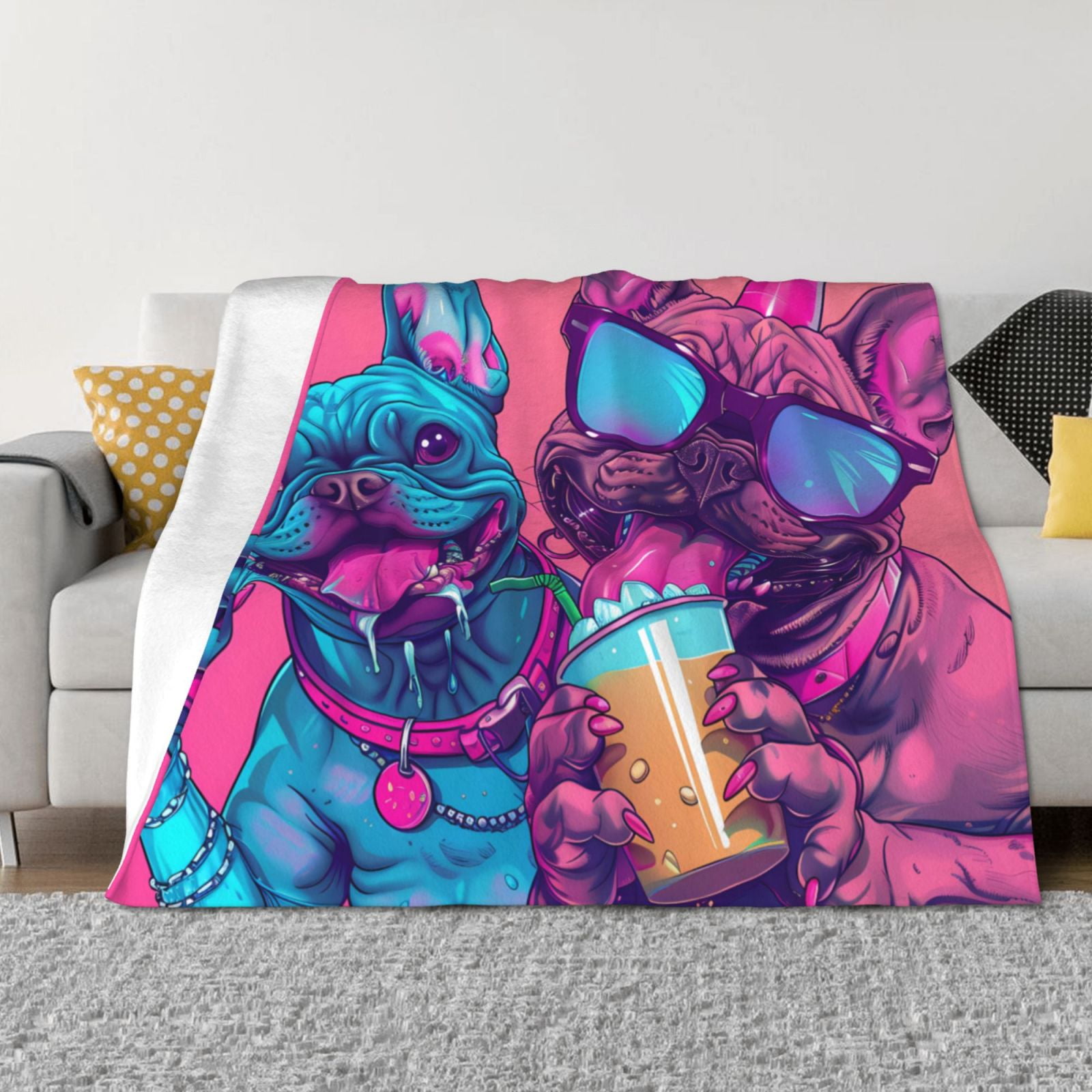 French Bulldog Cool No.102 Throw Blanket for Couch, Soft Comfy Warm