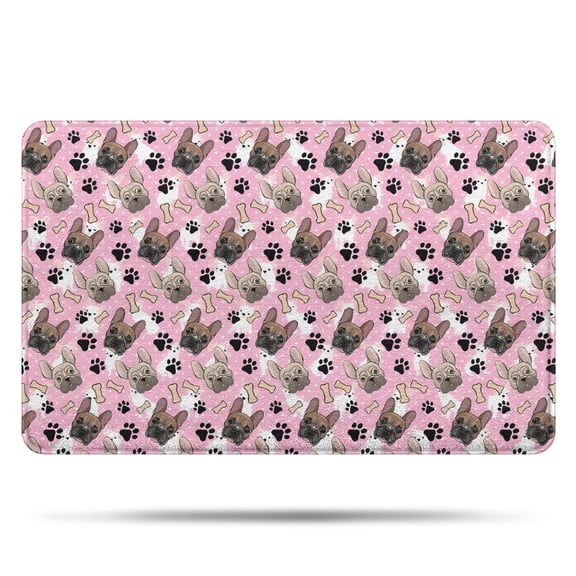 French Bulldog Cute Bone Paw Print Bathroom Rugs Mat,Non Slip Microfiber Bathroom Rug,Rubber Backing,Soft Bathroom Mats for Bathroom Floor,Tub and Shower,20x32in(50x80cm)