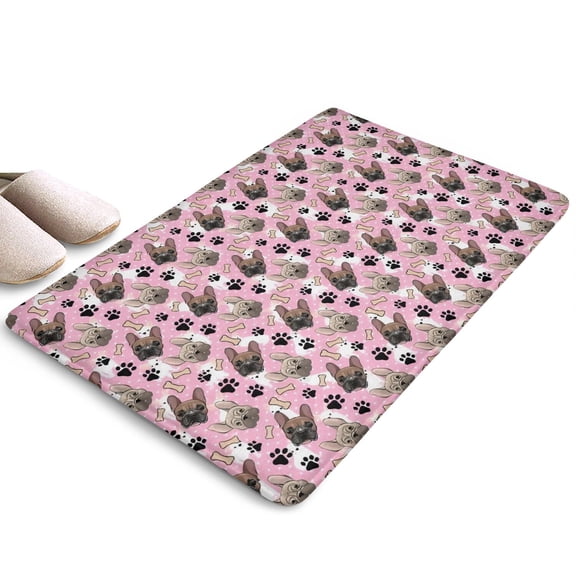 French Bulldog Cute Bone Paw Print Flannel Non Slip Door Rugs,Washable Door Mats Indoor,Decorative Door Mats,Dirt-Resistant and Absorbent Doormat for Entrance,Bedroom,Kitchen,Bathroom,23.5"x16"