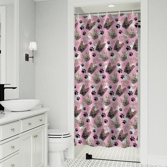 French Bulldog Cute Bone Paw Print Shower Curtain 36"x72" ,Bathroom Decorative Shower Curtains Set with 12 Hooks,Modern Waterproof Washable Shower Curtain