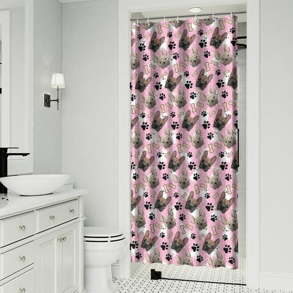 French Bulldog Cute Bone Paw Print Shower Curtain 36x72in ,Bathroom Decorative Shower Curtains Set with 12 Hooks,Modern Waterproof Washable Shower Curtain