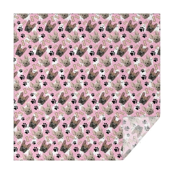 French Bulldog Cute Bone Paw Print Square Tablecloth,Waterproof Square Table Cover,Wipeable Spillproof Washable Table Cover for Home Kitchen Party Decor 52"x52"(132x132cm)