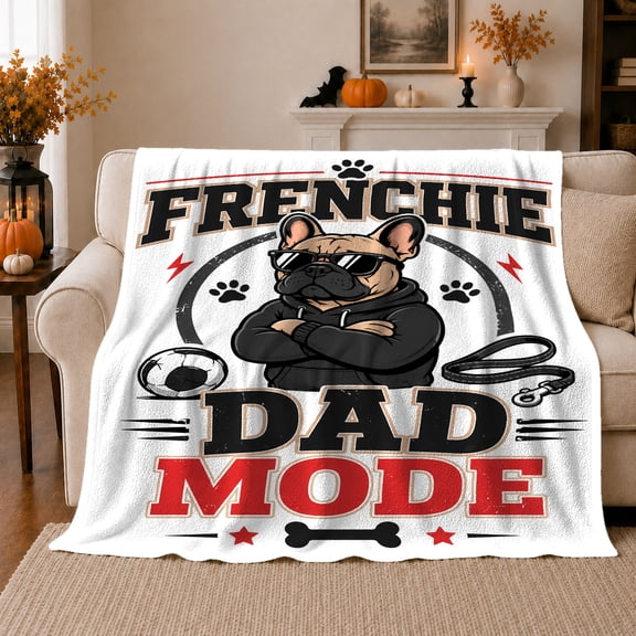 French Bulldog Dad Humor Cartoon Hoodie Sunglasses Art, Playful Pet Portrait Pattern, Warm Flannel Blanket for Living Room and Reading Nook, Dog Lovers person's Day Gift, Pet Lover Home Decor