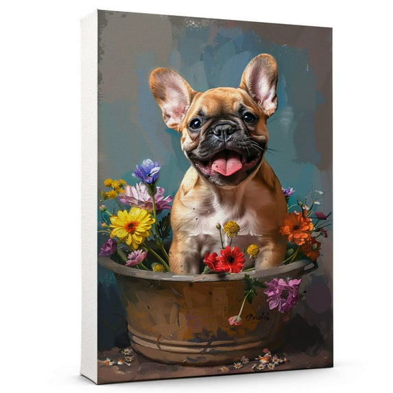 French Bulldog Dog Bathroom Poster Print Farmhouse Bathroom Animals Wall Decor Dog - Painting Dog Canvas Framed Artwork for Toilet Bathroom
