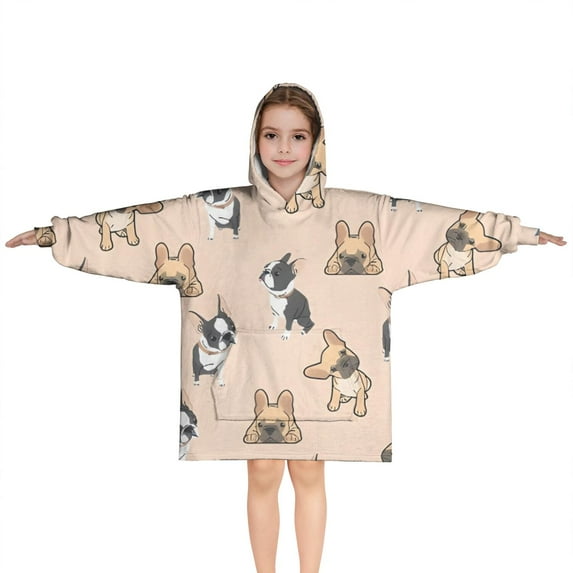 French Bulldog Dog Blanket Hoodies for Kids 6-13YR Oversize Wearable Blanket Hoodies for Boys Girls Teens