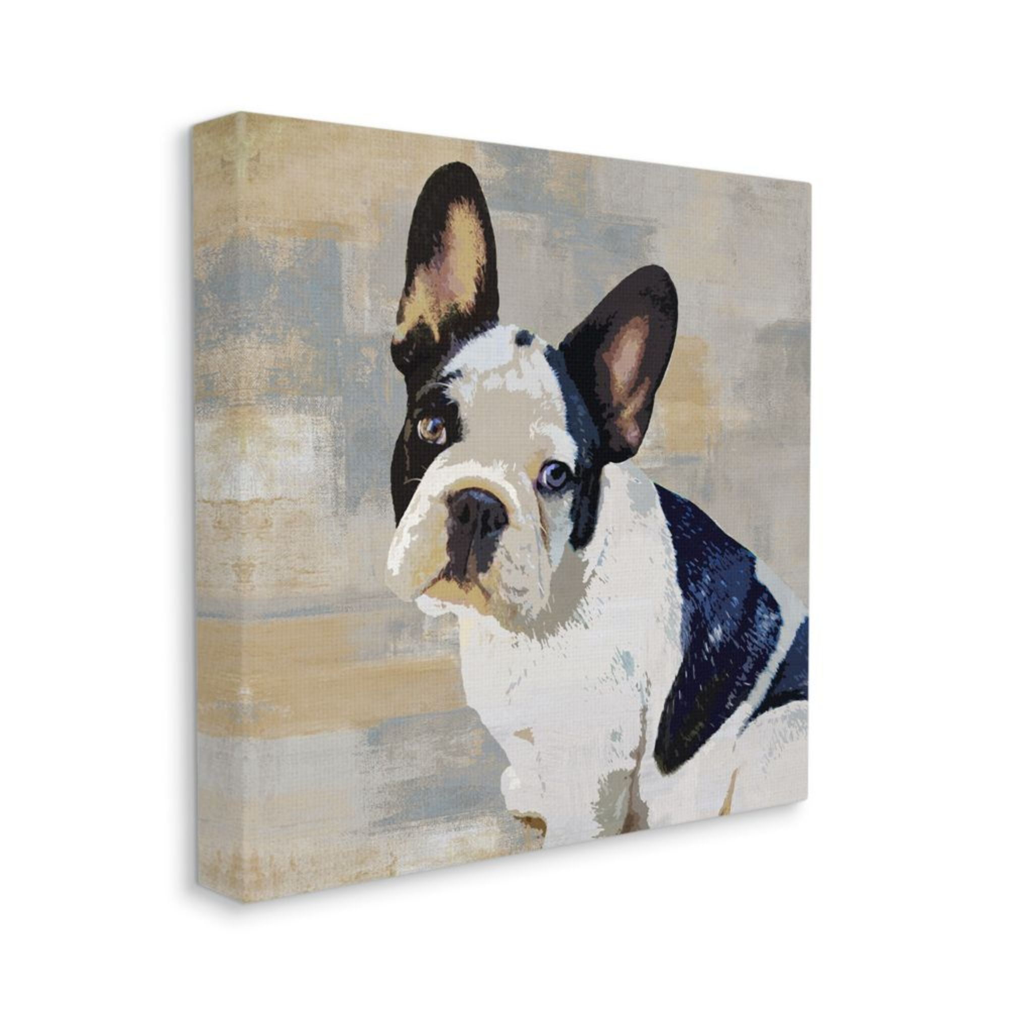 French Bulldog Dog Grey Beige Neutral Patchwork Animals & Insects Gallery-Wrapped Canvas Print Wall Art, 17x17