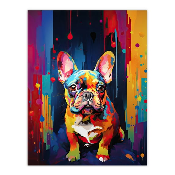 French Bulldog Dog Lover Gift Pet Portrait Colourful Neon Artwork Painting Extra Large XL Wall Art Poster Print