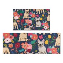 French Bulldog Dog and Pioneer Flower Kitchen Rugs Sets Of 2,Anti Fatigue Kitchen Mat Rugs Non Slip Washable,Decorative Kitchen Floor Mats for Kitchen,Sink,Laundry,17"x30" 17"x47"