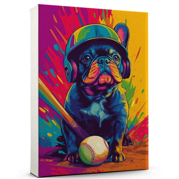 French Bulldog Dog Playing Baseball Canvas Canvas – Vintage Style French Bulldog Dog Art for Baseball Fans, Great Gift for Dog Owners