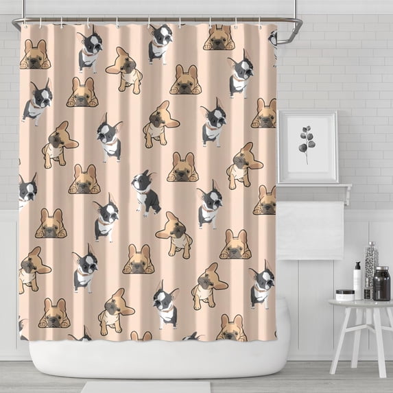 French Bulldog Dog Shower Curtain 72x84in ,Bathroom Decorative Shower Curtains Set with 12 Hooks,Modern Waterproof Washable Shower Curtain