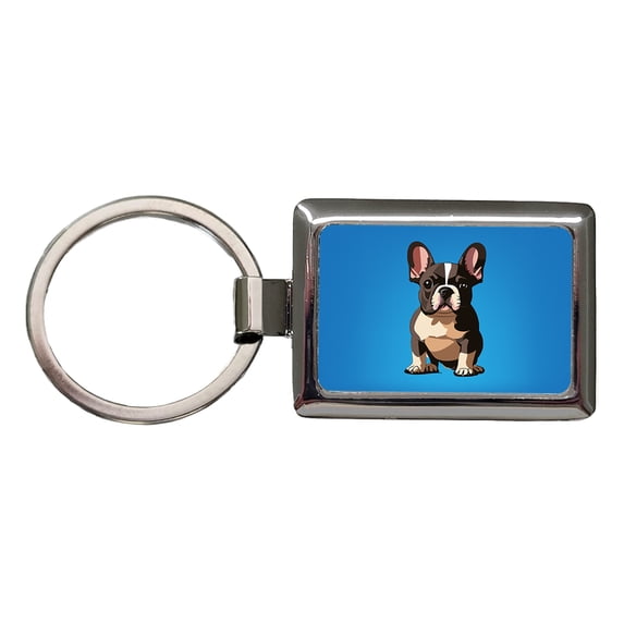 French Bulldog Dog Sitting Metal Rectangle Keychain