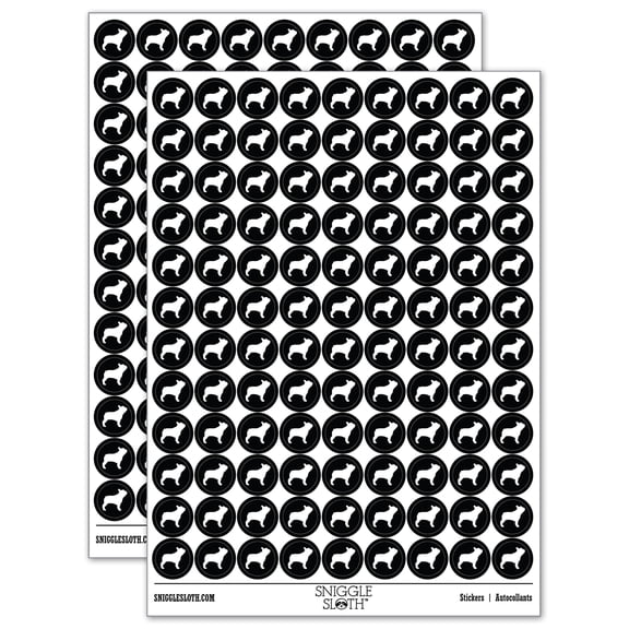 French Bulldog Dog Solid 200+ Round Stickers - Black - Gloss Finish - 0.50" Size