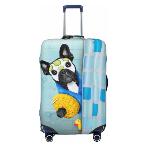 French Bulldog Dog in a Bathtub Luggage Cover Anti Scratch, Elastic Suitcase Protector Suitcase Covers for Luggage Fits 18-32 Inch Luggage