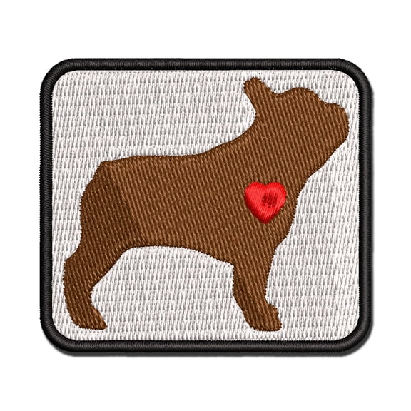 French Bulldog Dog with Heart Applique Multi-Color Embroidered Iron-On Patch - 2.0 Inch Mini