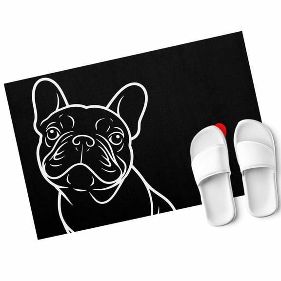 French Bulldog Door Mat Red Love Heart Non Slip Absorbent Entrance Mat Washable Low Profile Indoor Doormat for Front Door Entryway Entry 18"x30"