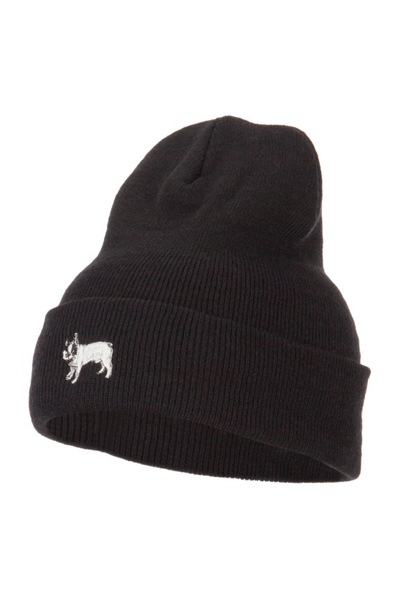French Bulldog Embroidered Long Beanie - Black OSFM