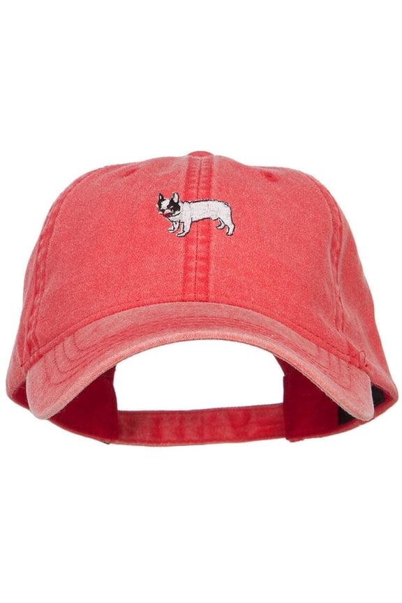 French Bulldog Embroidered Washed Cap - Red OSFM