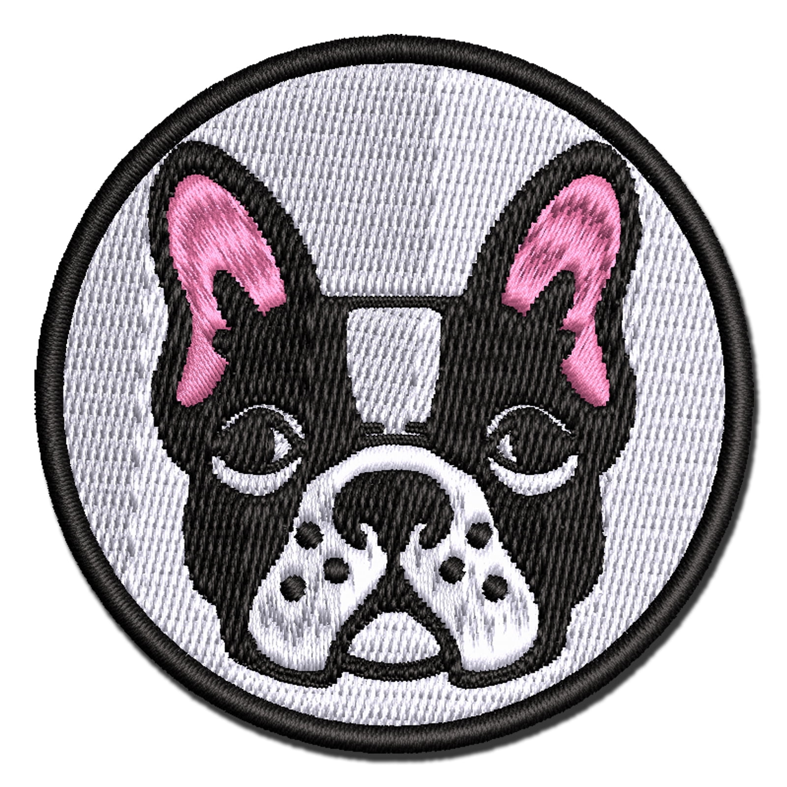 French Bulldog Face Applique Multi-Color Embroidered Iron-On Patch - 3.5 Inch Large