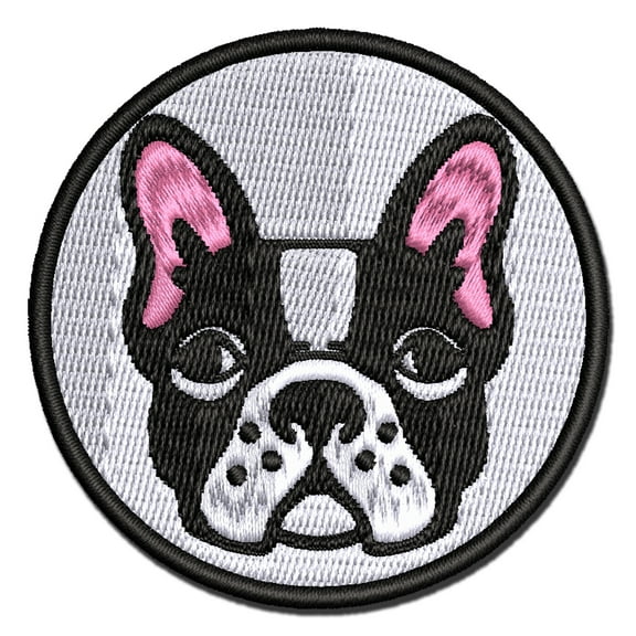 French Bulldog Face Applique Multi-Color Embroidered Iron-On Patch - 3 Inch Medium